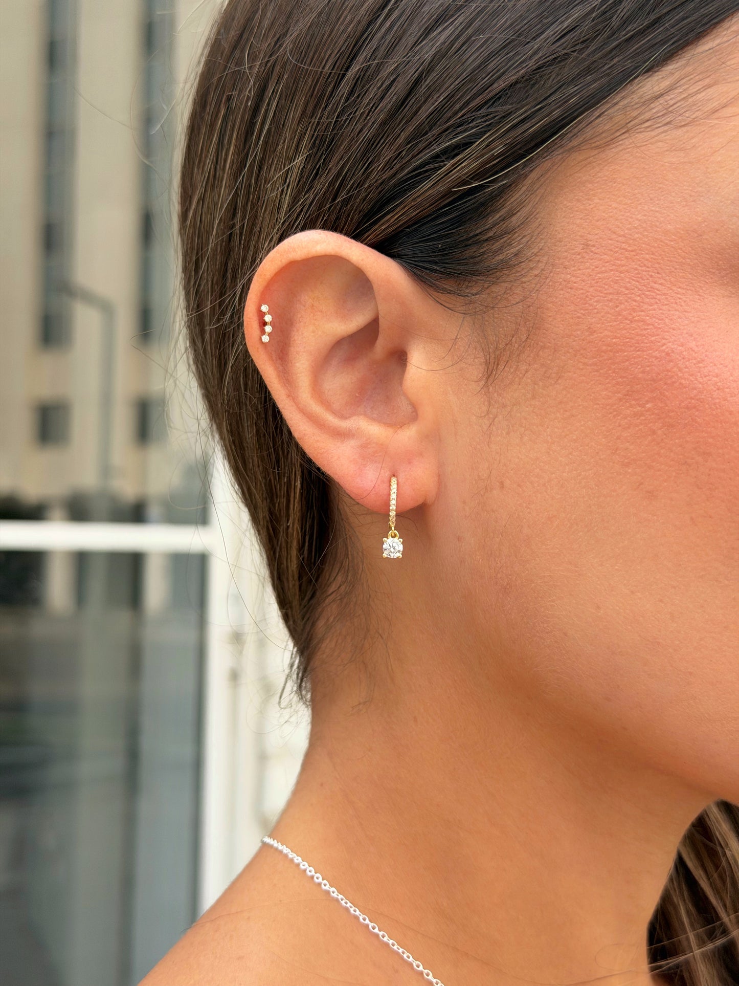 זוג עגילי חישוק זירקון עדין מכסף אמיתי 925