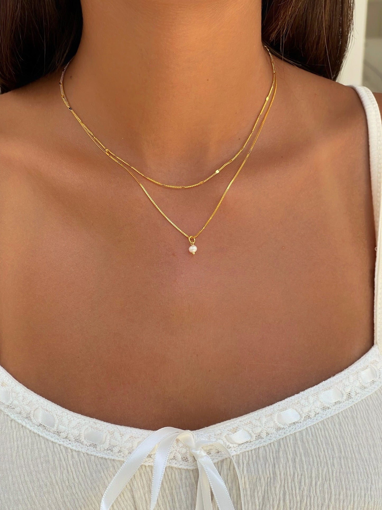 שרשרת פנינה כפולה מכסף אמיתי 925