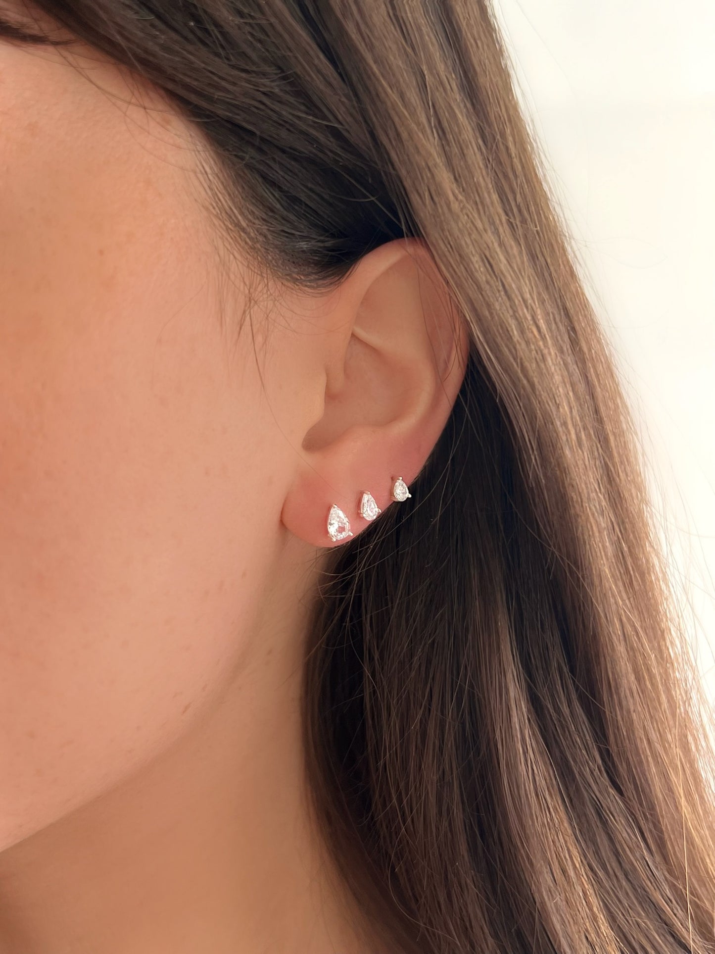 סט עגילי זירקון טיפה מכסף אמיתי בכסף