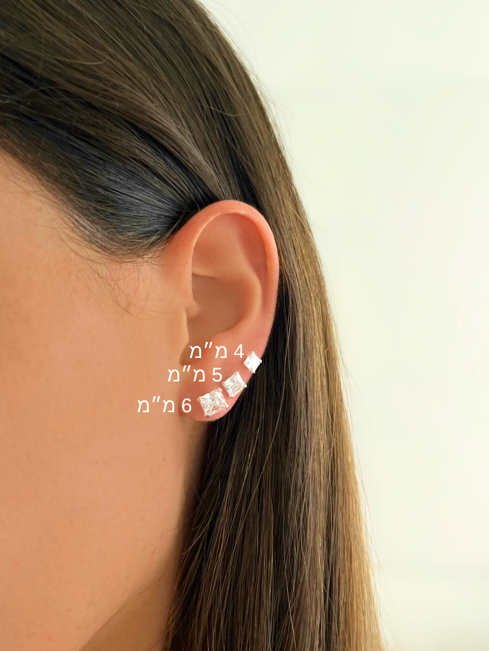 זוג עגילי זירקון מרובע מכסף אמיתי 925