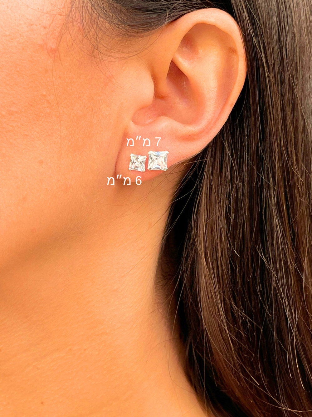 זוג עגילי זירקון מרובע מכסף אמיתי 925