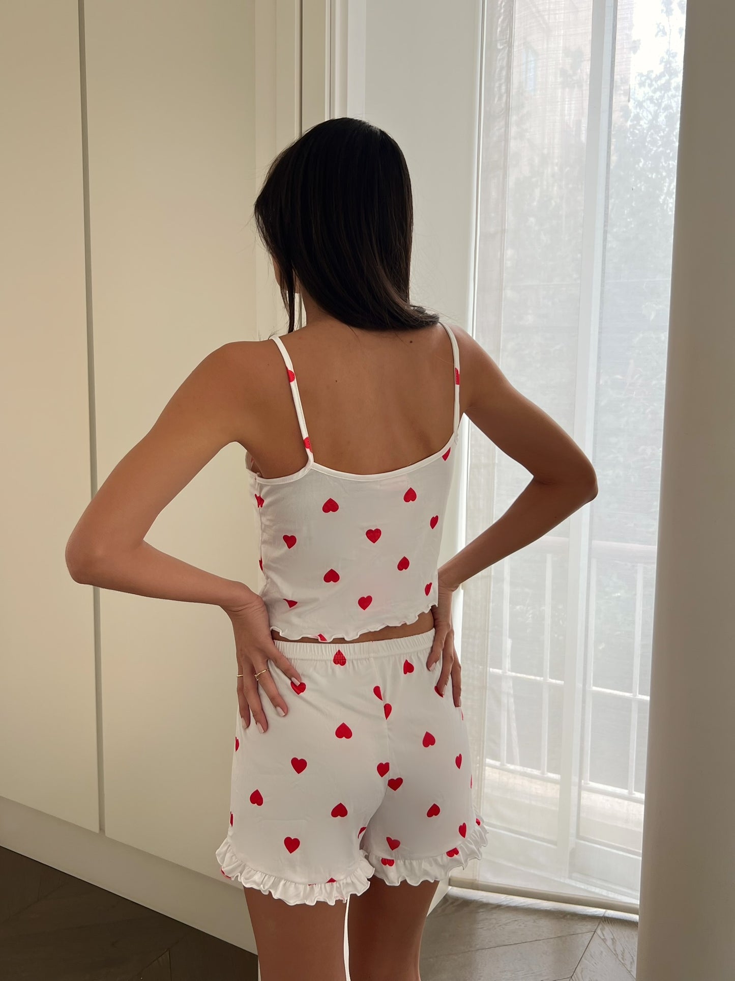 סט פיג'מה קצרה לבבות