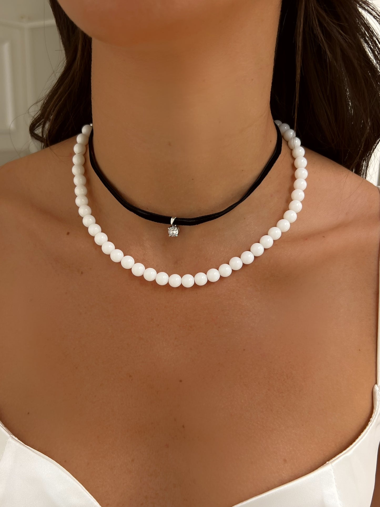 חרוזים לבן קטיפה זירקון