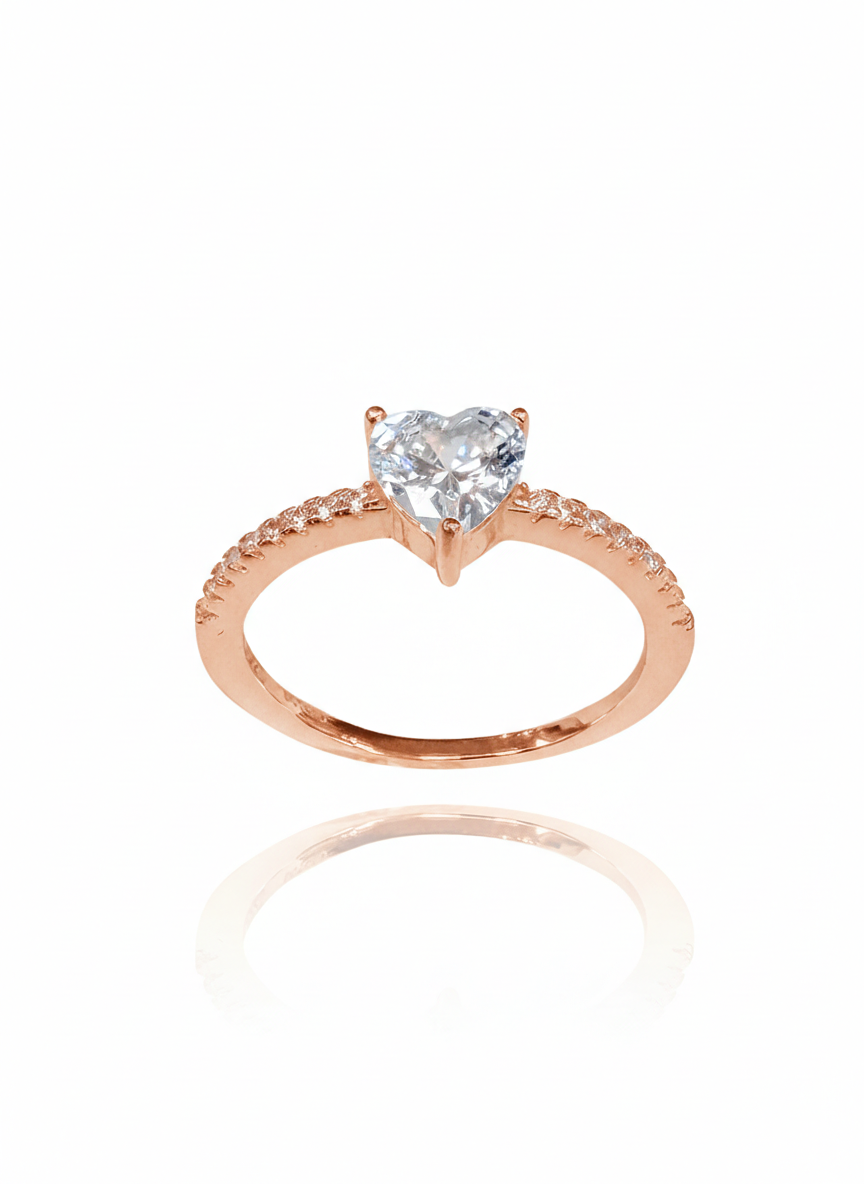 טבעת לב משובצת מכסף אמיתי 925