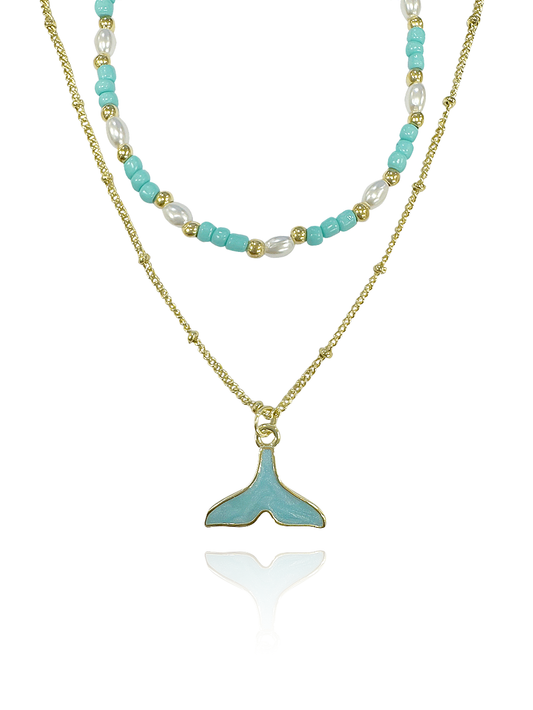 שרשרת כפולה חרוזים טורקיז סנפיר