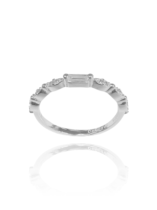 טבעת זירקון מלבן משובצת מכסף אמיתי 925