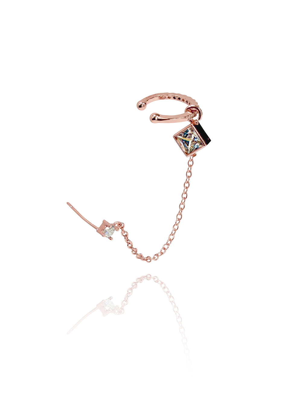 עגיל זירקון בשילוב הליקס זירקון ריבוע ללא צורך בחור