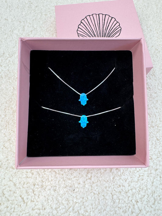 סט חמסה אופל כחול מכסף אמיתי 925