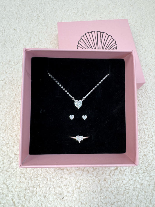 סט זירקון לב עדין מכסף אמיתי 925