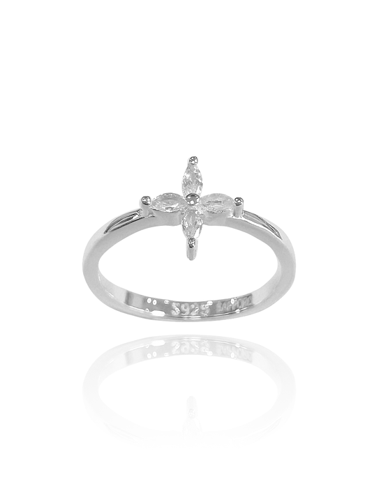 טבעת פרח משובצת עדינה מכסף אמיתי 925