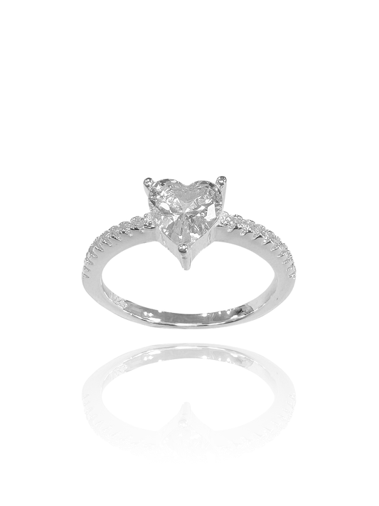 טבעת לב משובצת מכסף אמיתי 925