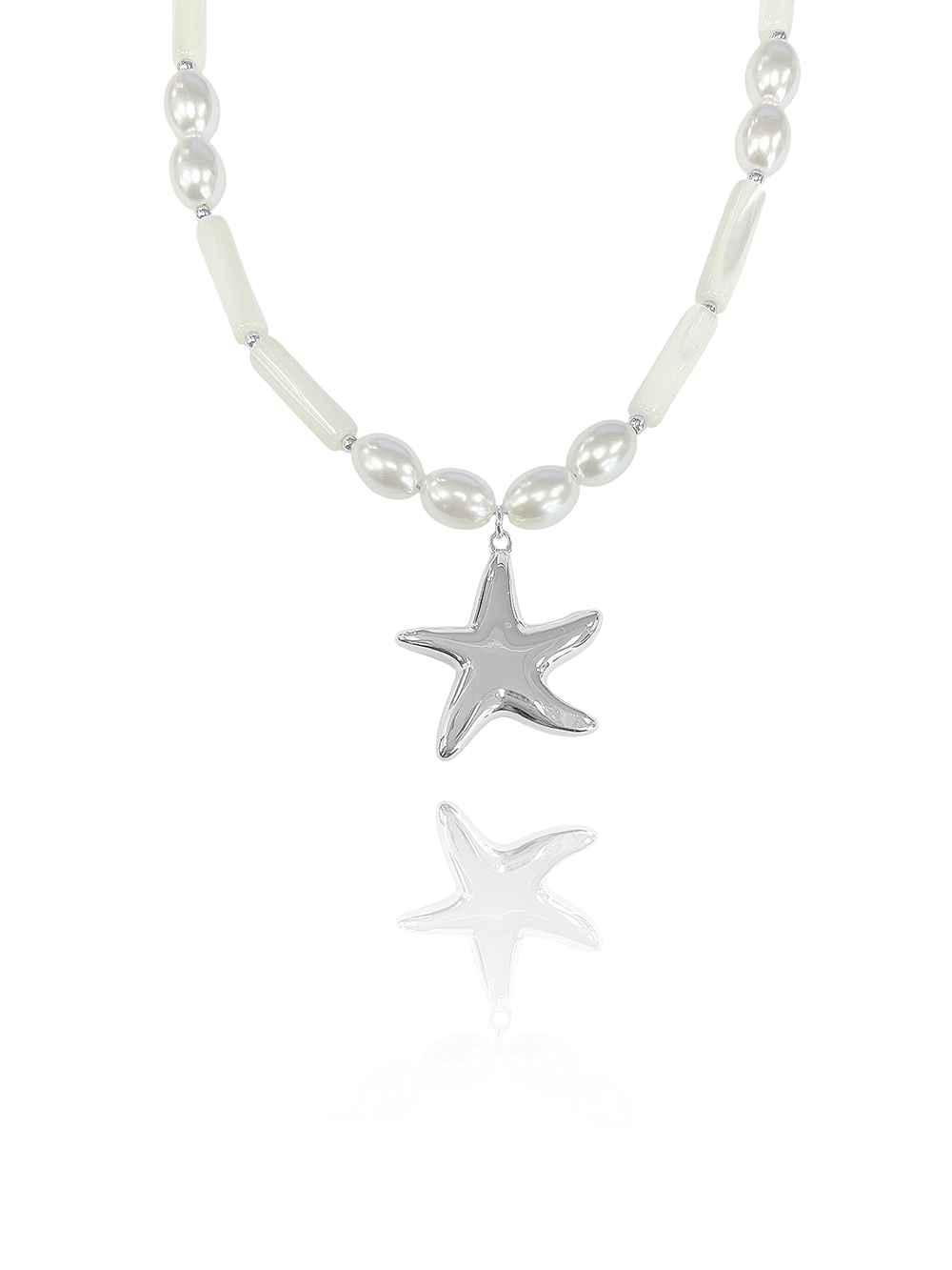 שרשרת כוכב ים בשילוב פנינים וחרוזים