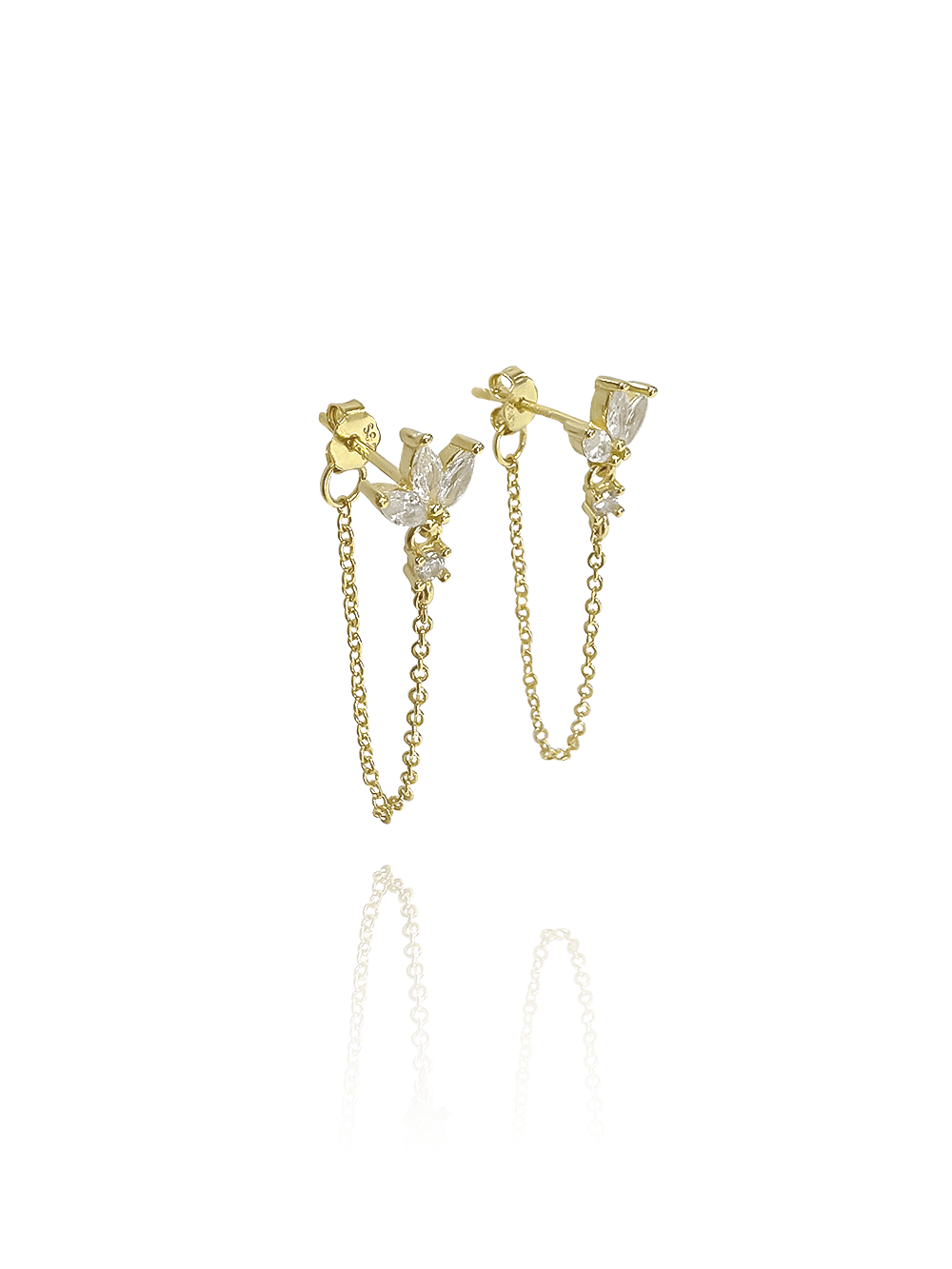 זוג עגילי פרח לוטוס בל שרשרת עדין מכסף אמיתי 925