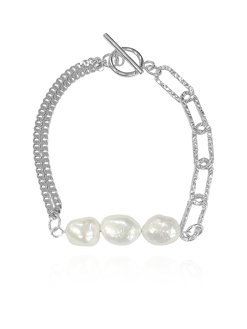 צמיד גורמט פנינים סוגר טי מכסף אמיתי 925.