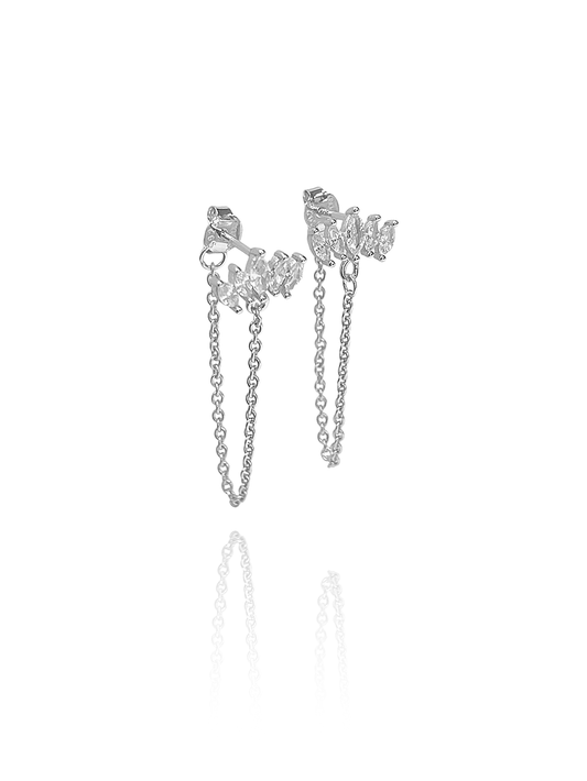 זוג עגילי פרח לוטוס בל שרשרת מכסף אמיתי 925