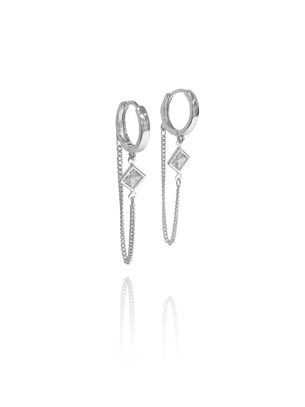 זוג עגילי חישוק ריבוע בשילוב שרשרת