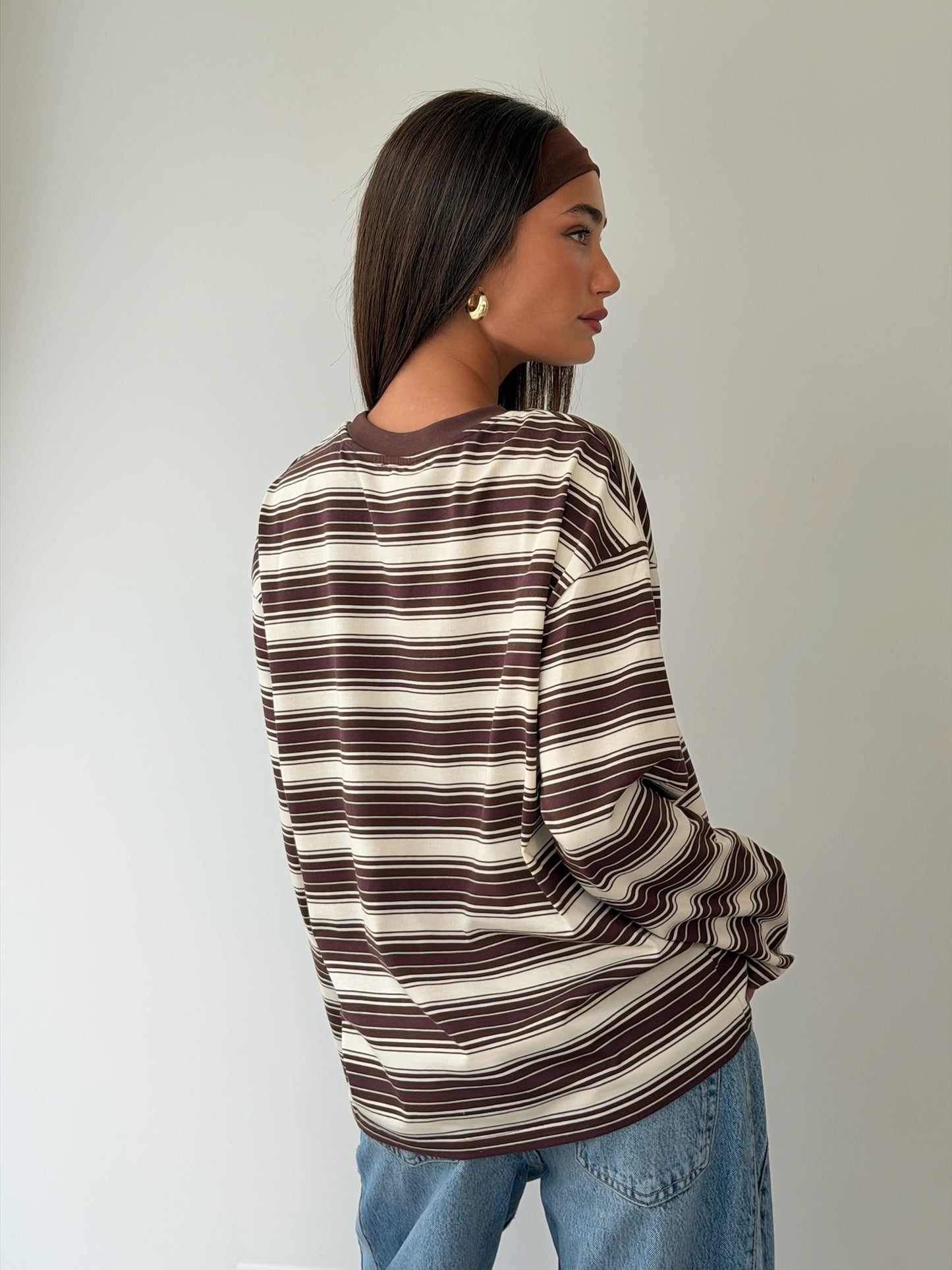 טי שירט אוברסייז פסים חום