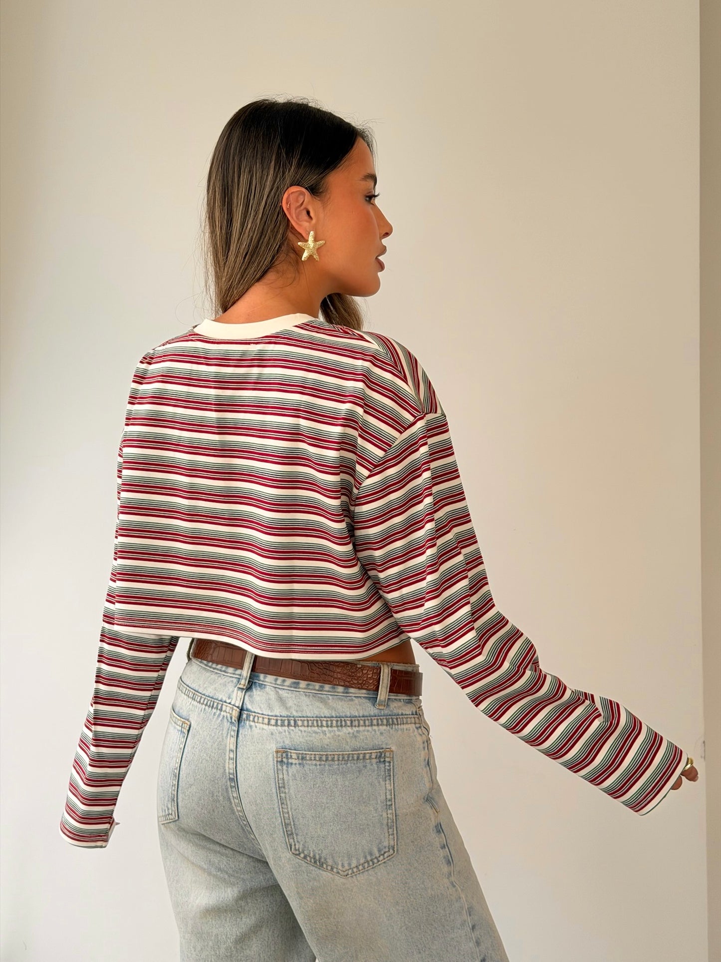 חולצת קרופ פסים צבעונית