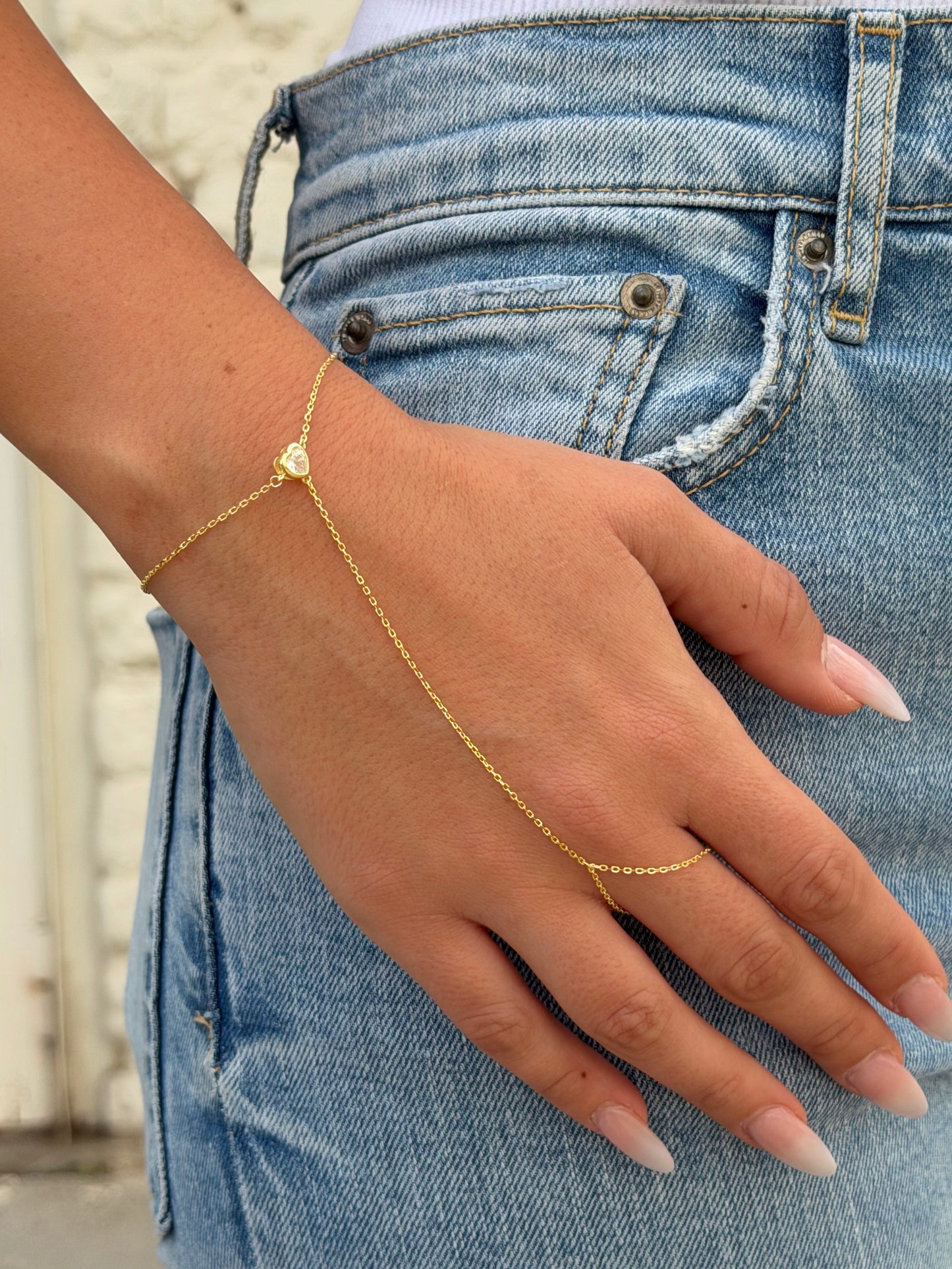 צמיד טבעת זירקון לב מכסף אמיתי 925