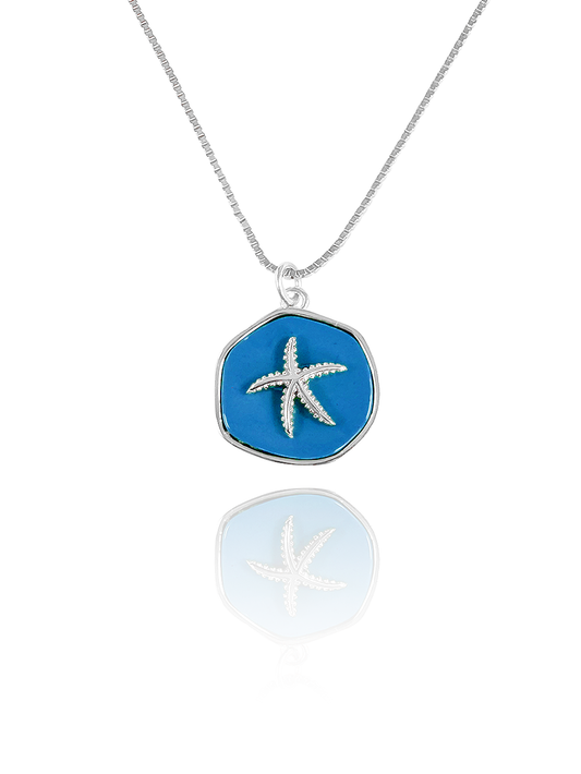 שרשרת כוכב ים רקוע כחול מכסף אמיתי 925