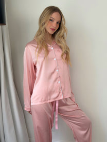 סט פיג'מה סאטן ורוד