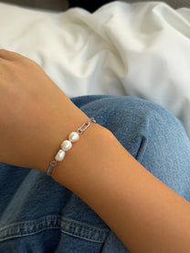 צמיד גורמט פנינים סוגר טי מכסף אמיתי 925.