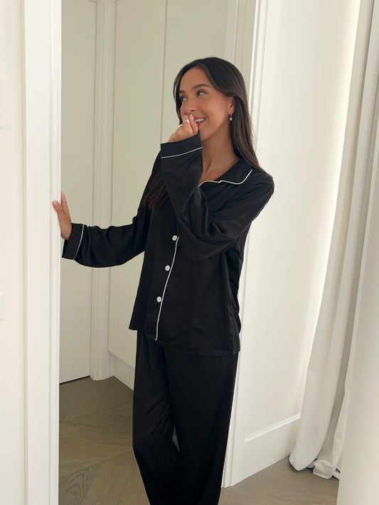 סט פיג'מה סאטן שחור