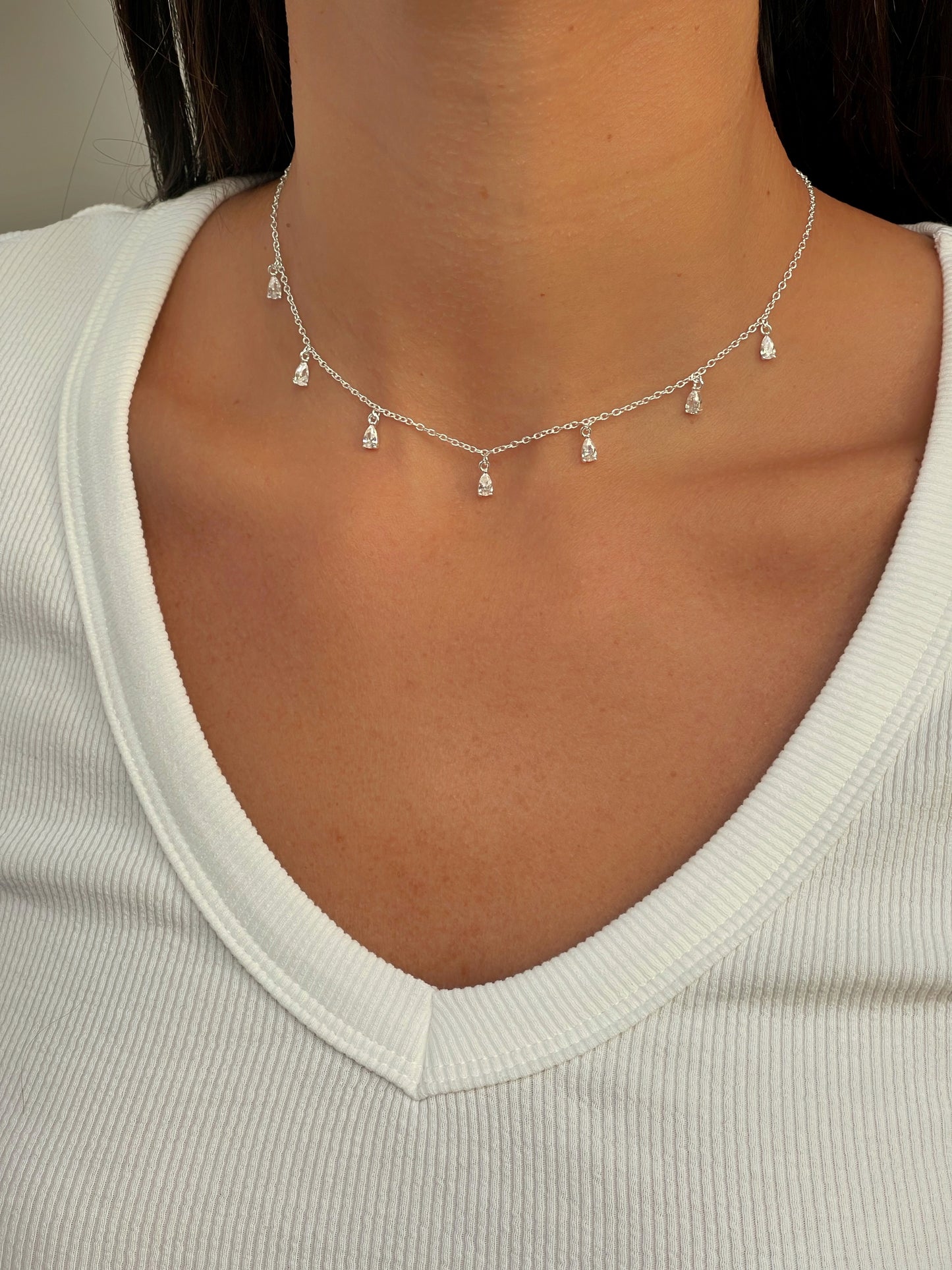 שרשרת תליוני טיפות מכסף אמיתי 925