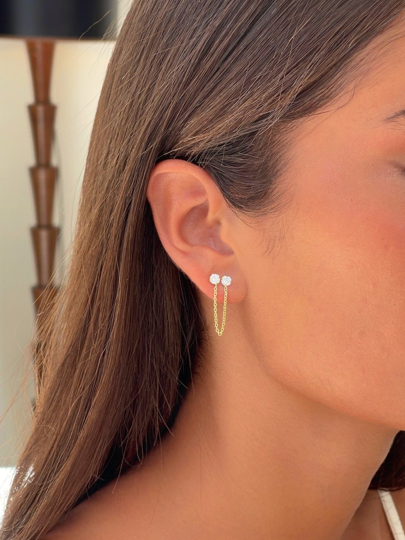 עגיל זירקון כפול מכסף אמיתי 925