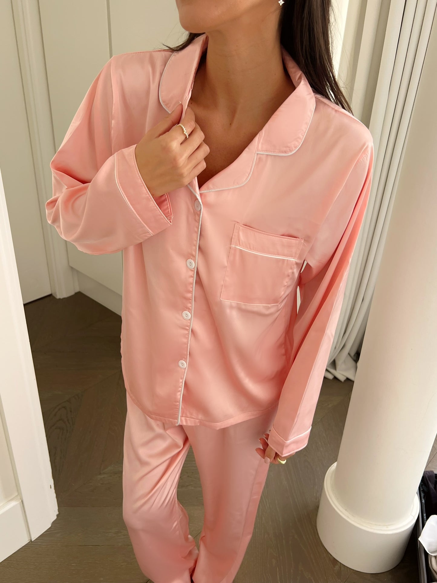 סט פיג'מה סאטן ורוד