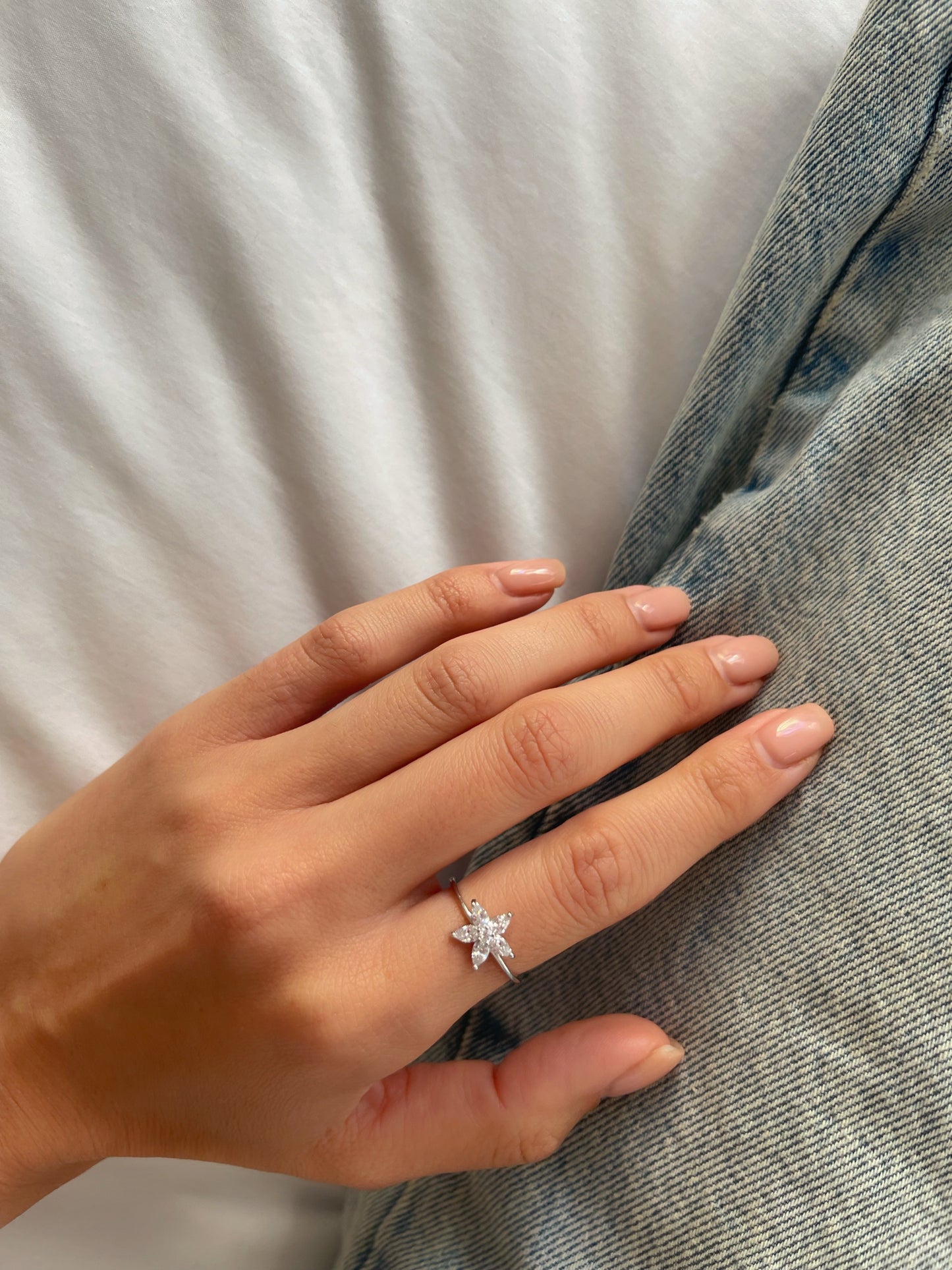 טבעת זירקונים פרח