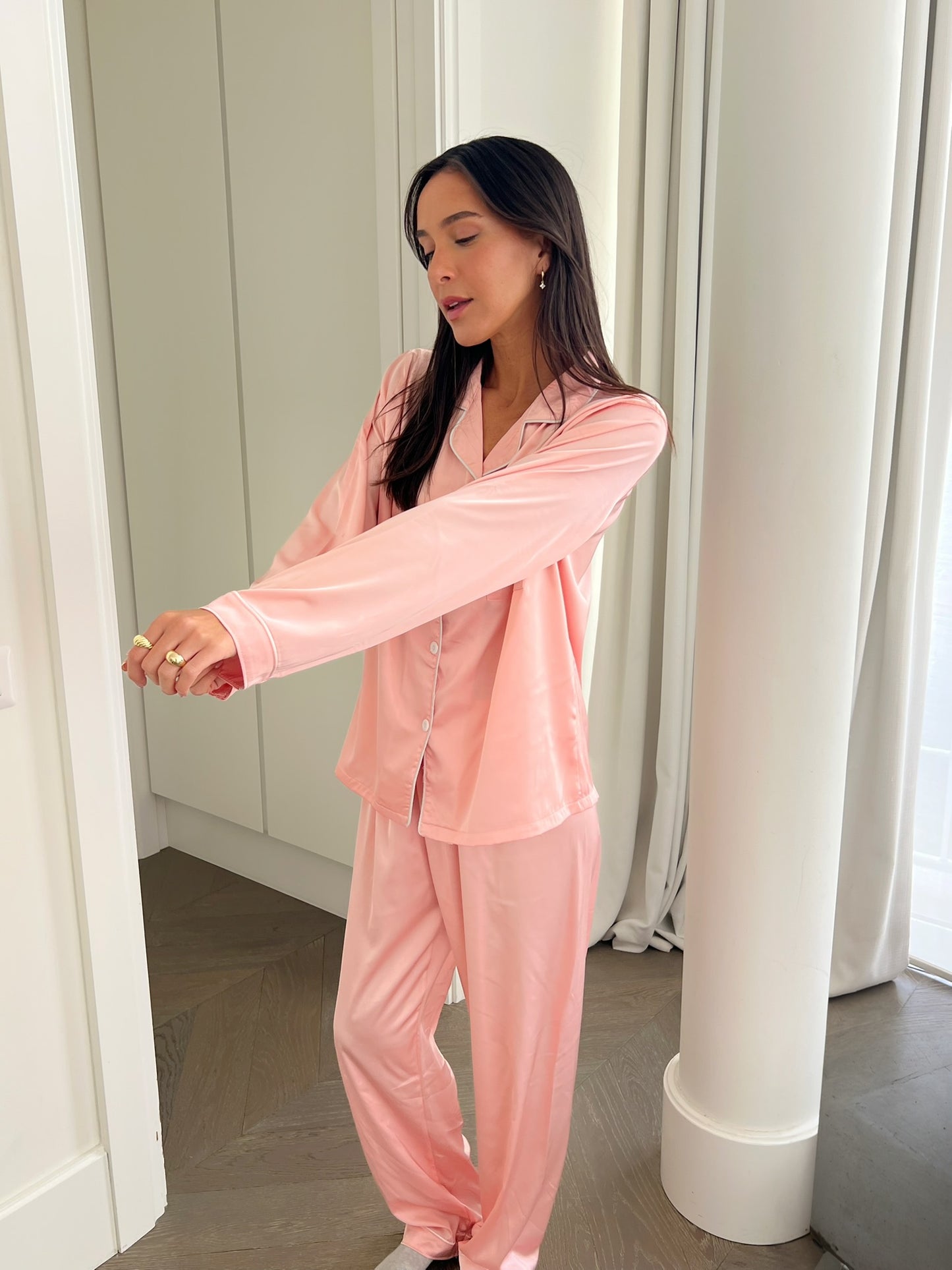 סט פיג'מה סאטן ורוד