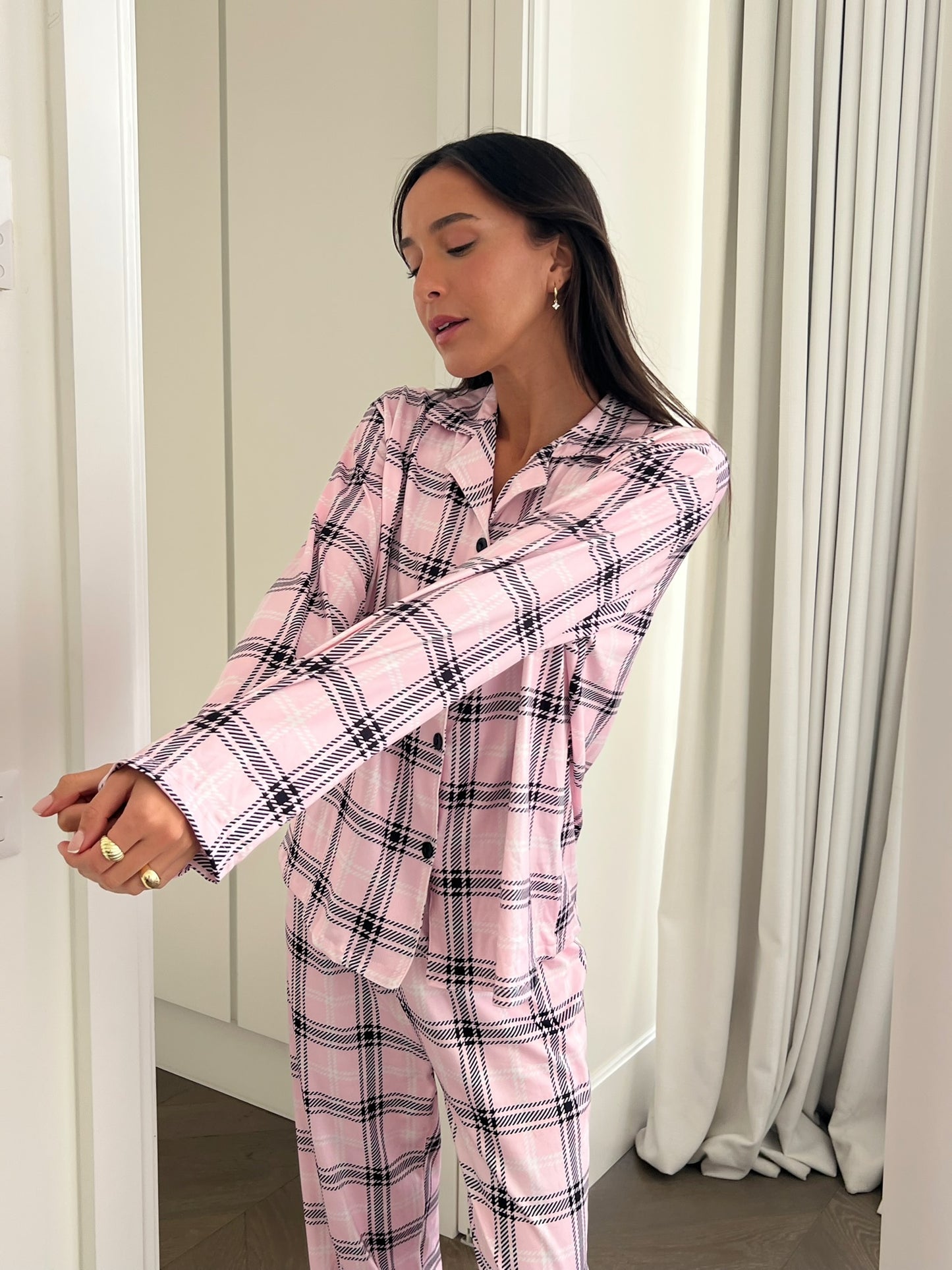 סט פיג'מה משובצת