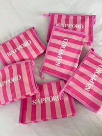 תיק איפור ורוד פסים