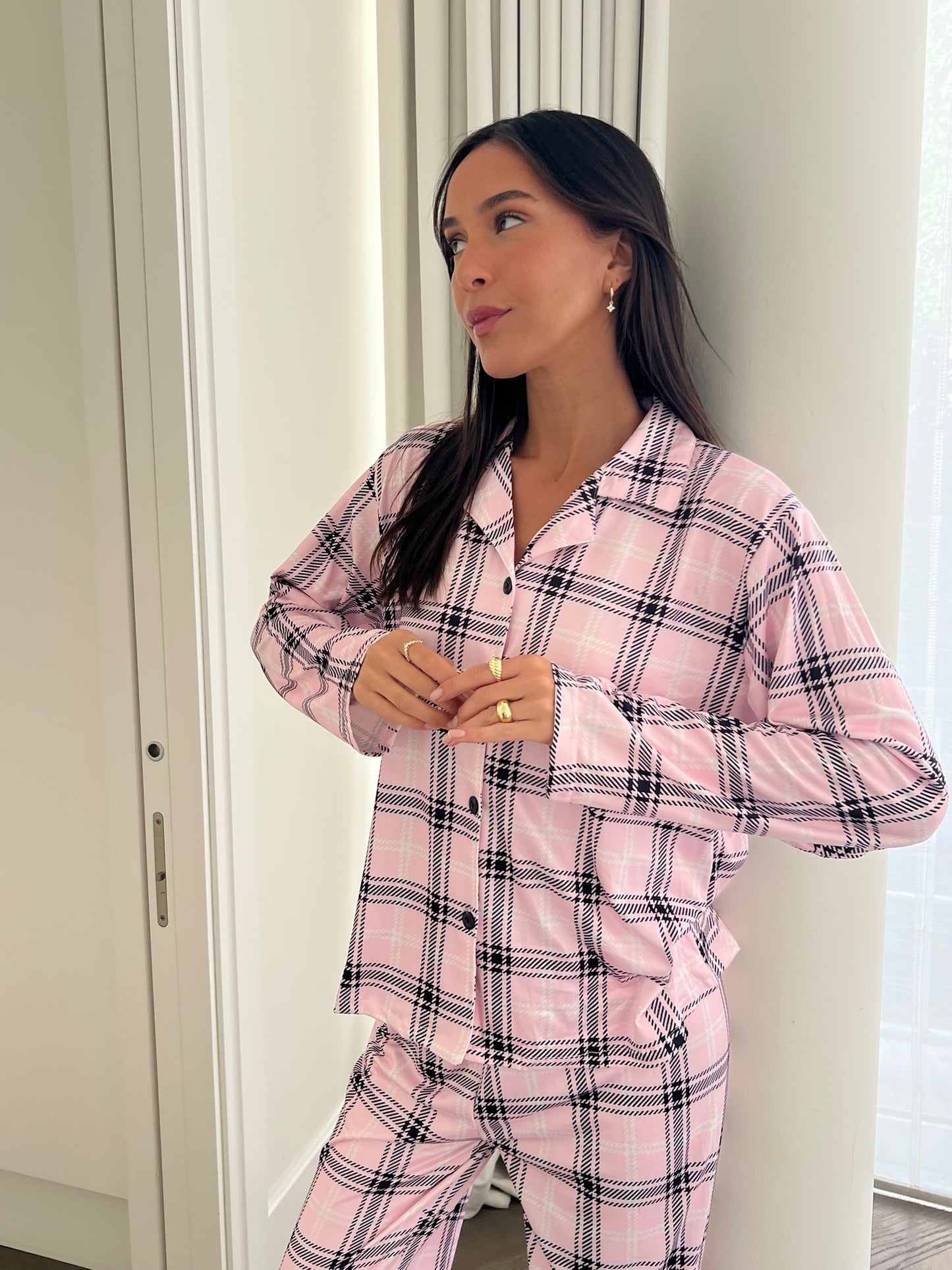 סט פיג'מה משובצת