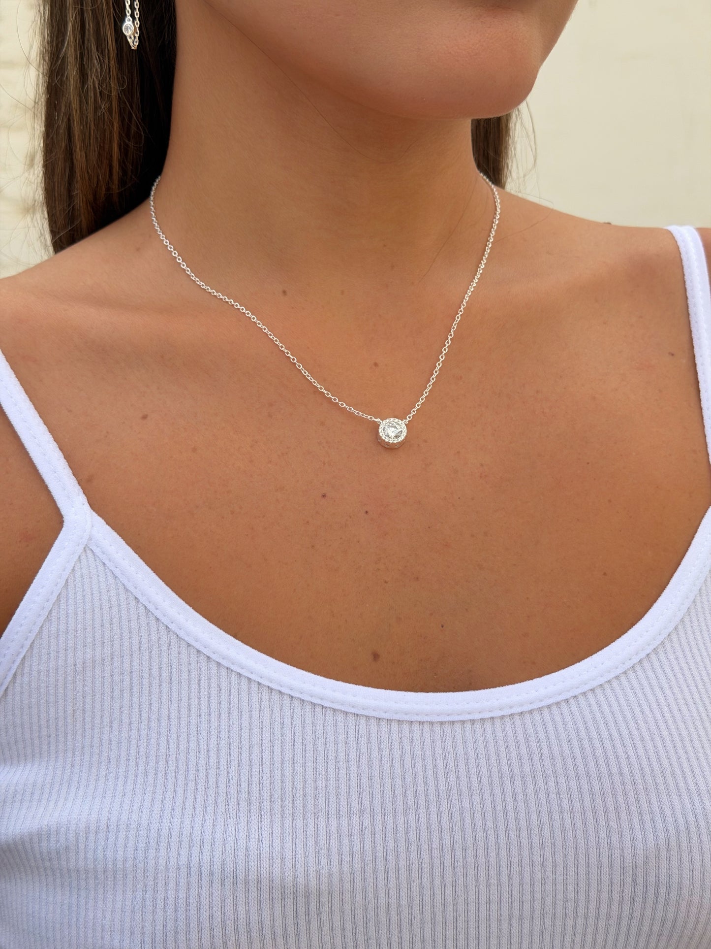 שרשרת אבן זירקון משובץ מכסף אמיתי 925