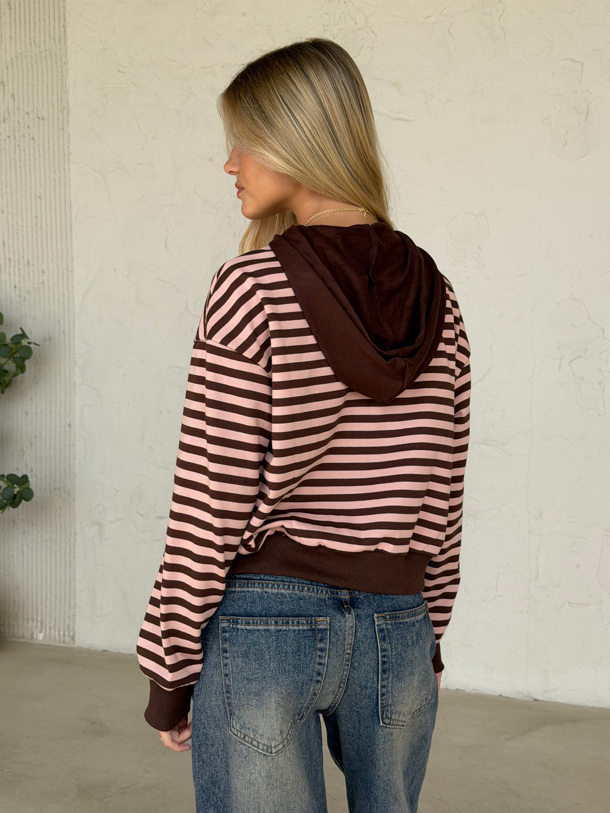 סווטשירט פסים סאפורו ורוד חום