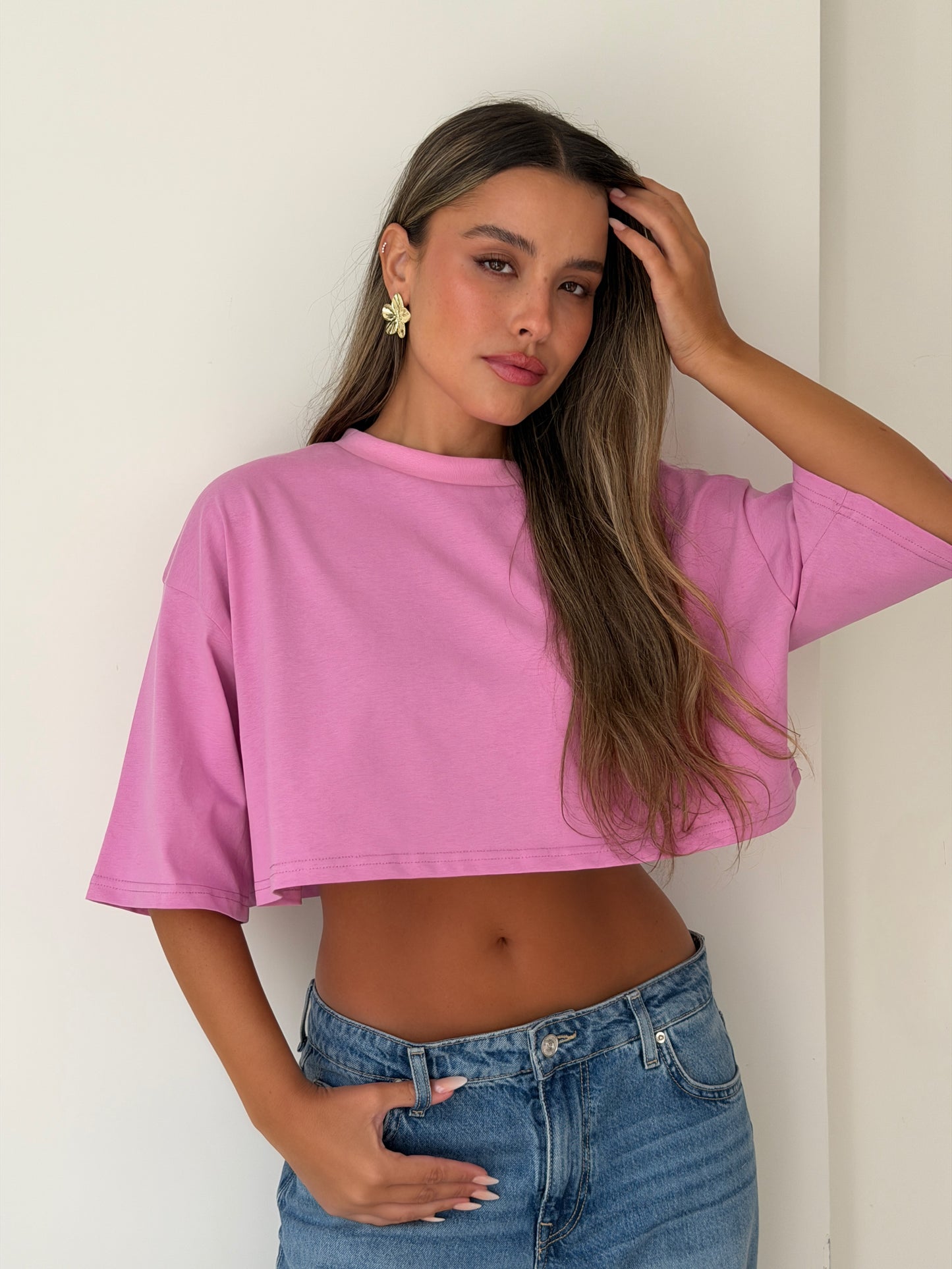 טי שירט קרופ ורוד כהה