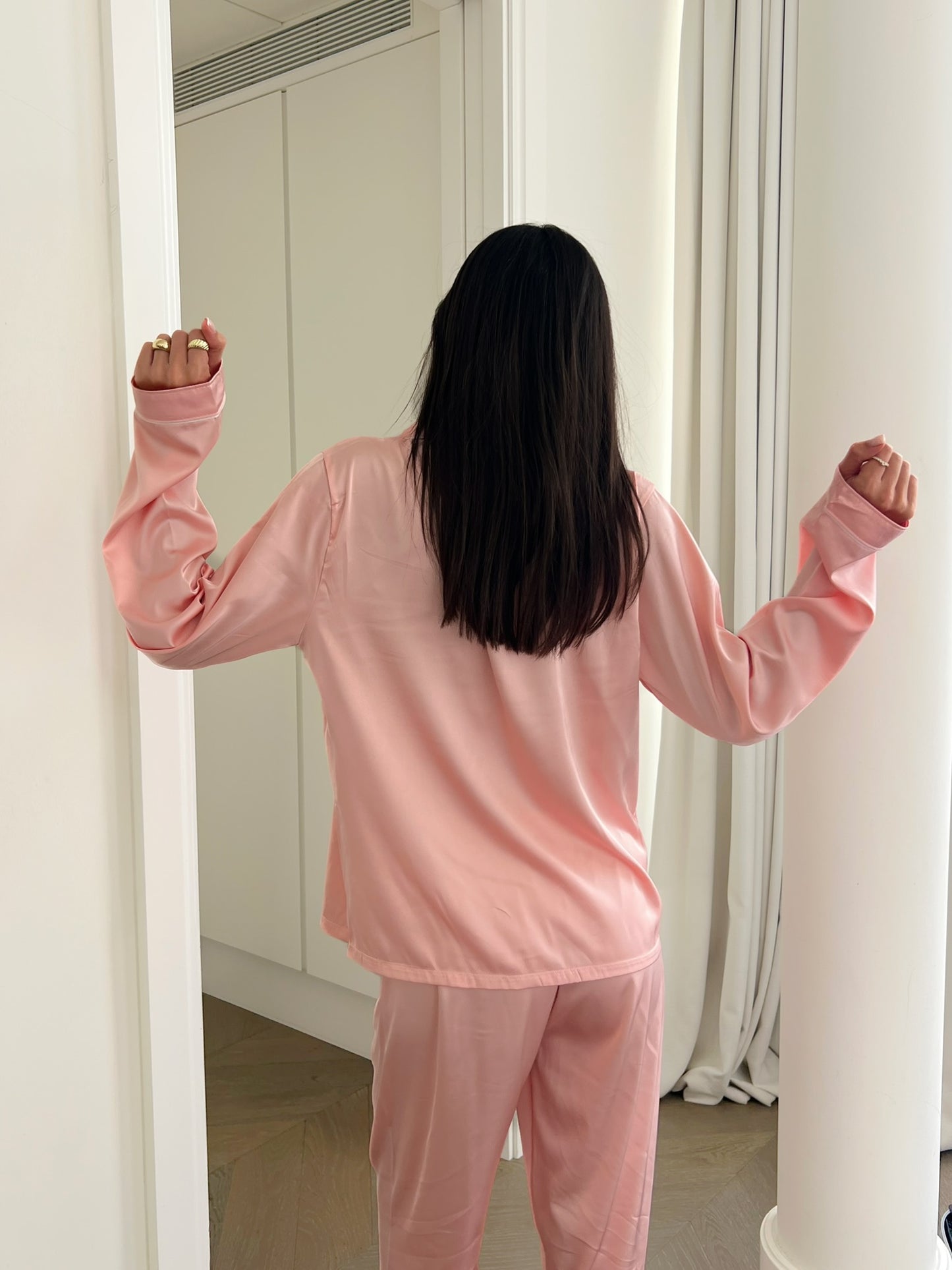 סט פיג'מה סאטן ורוד