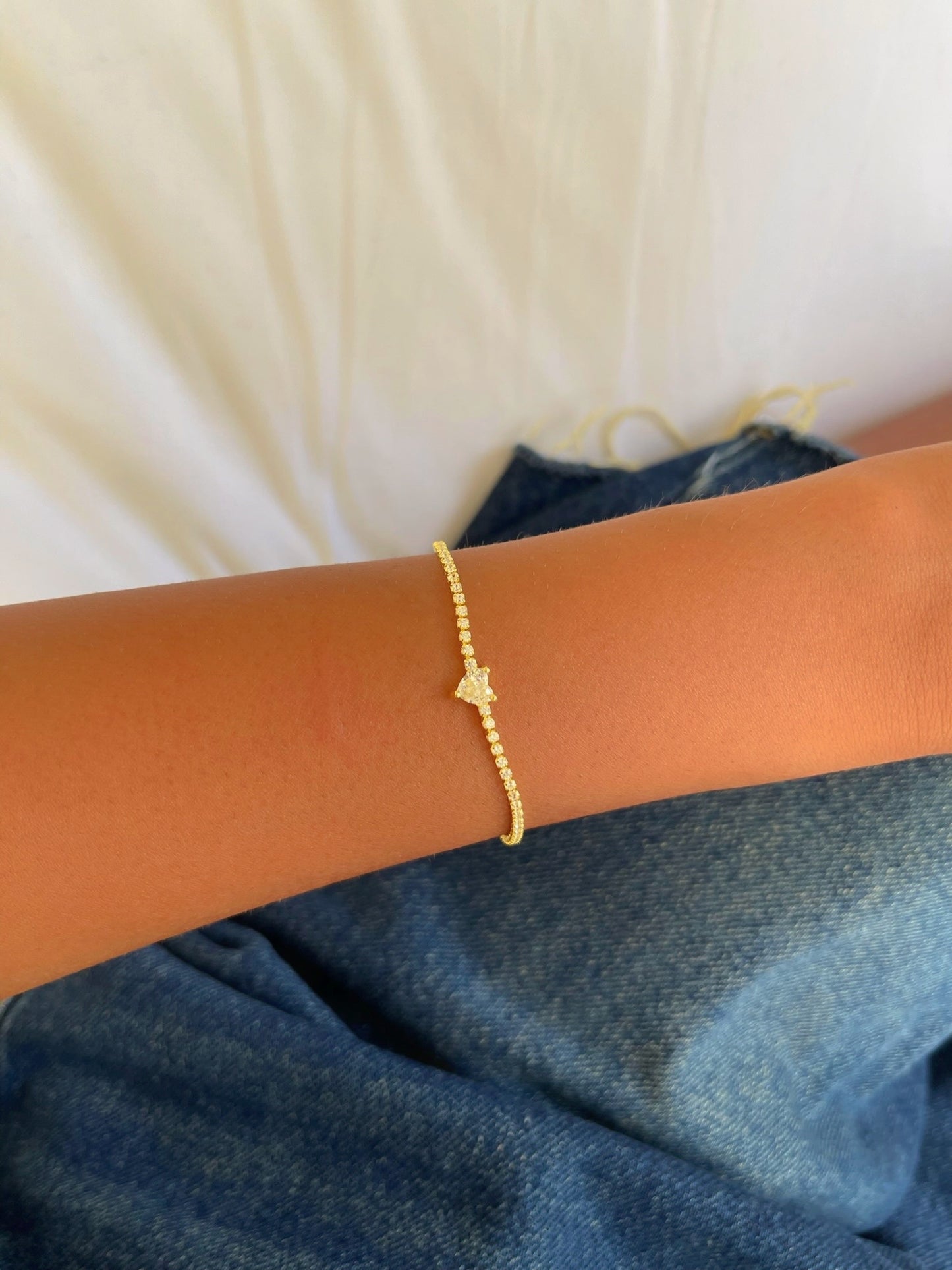 צמיד טניס לב מכסף אמיתי 925