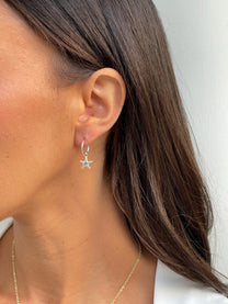 זוג עגילי חישוק כוכב ים מכסף אמיתי 925