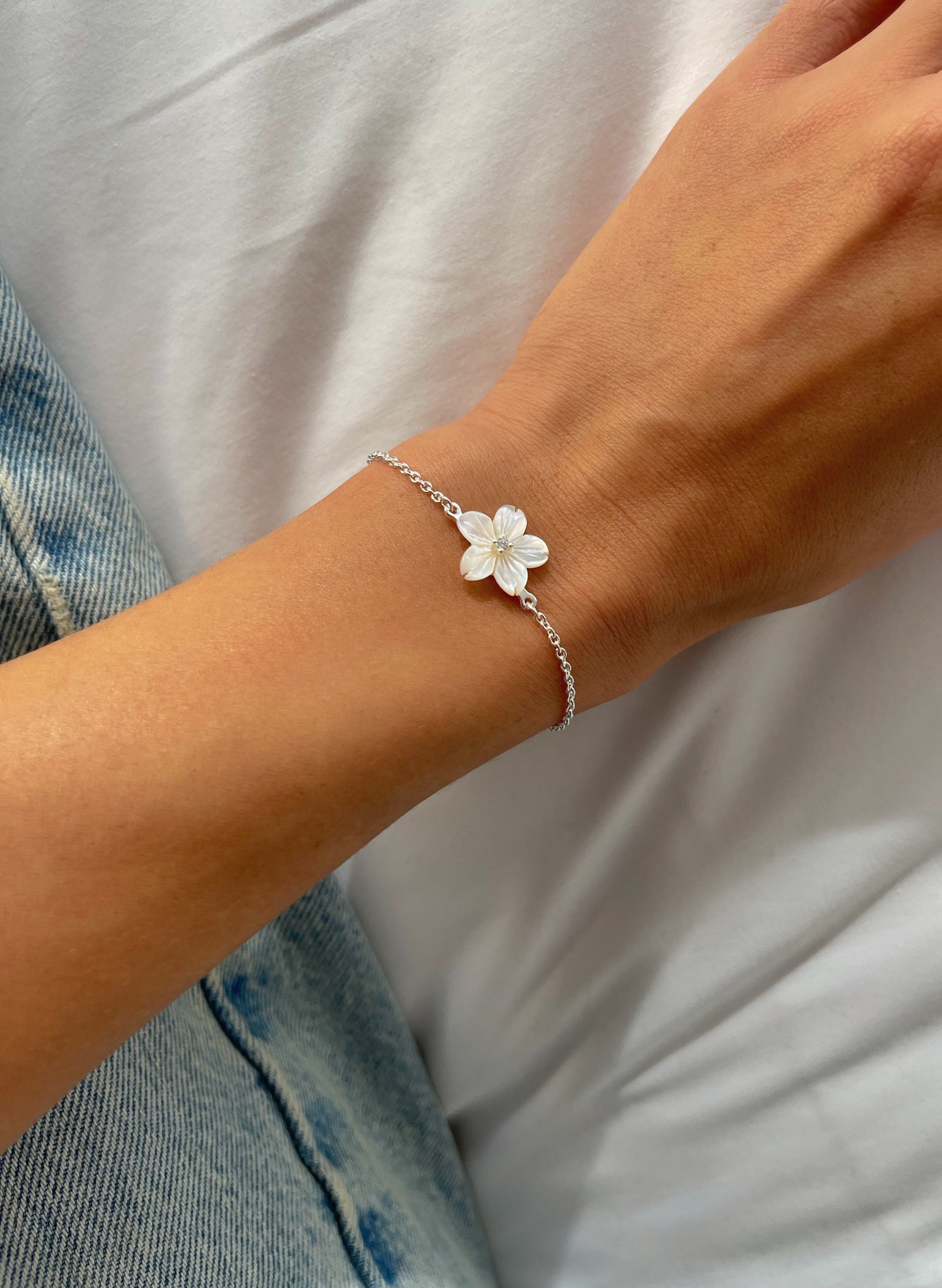 צמיד פלאוור זירקון מכסף אמיתי 925