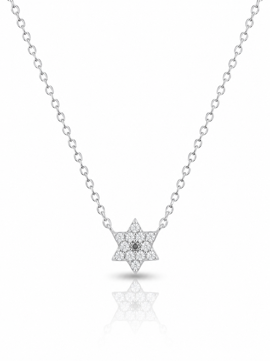 שרשרת מגן דוד משובץ מיני מכסף אמיתי 925