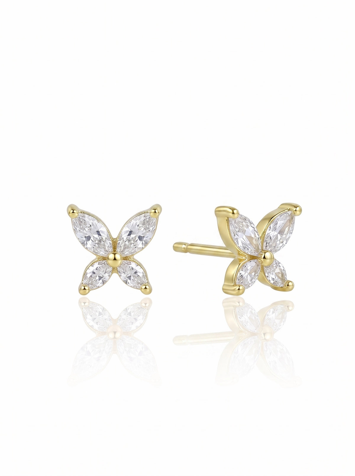 זוג עגילי זירקונים פרפר מכסף אמיתי 925
