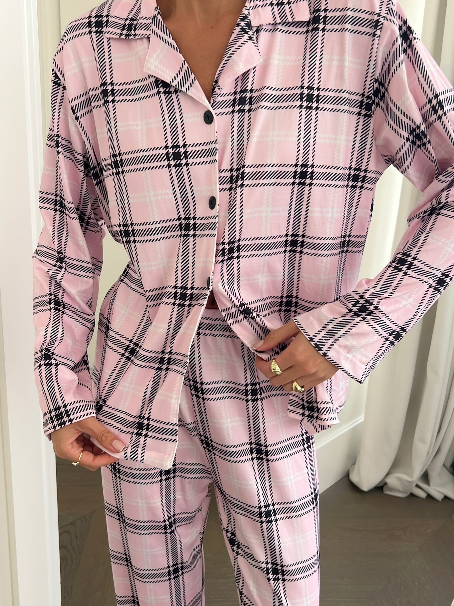 סט פיג'מה משובצת