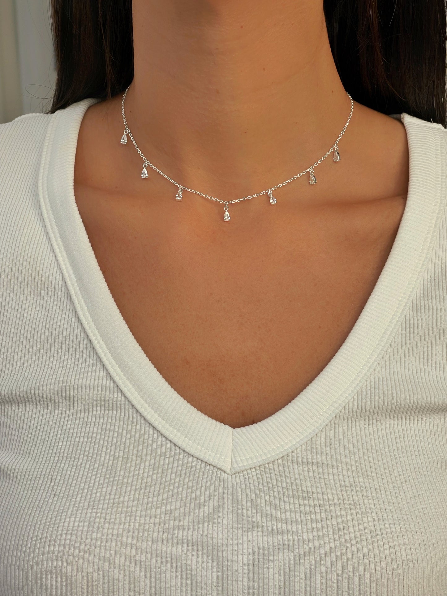 שרשרת תליוני טיפות מכסף אמיתי 925