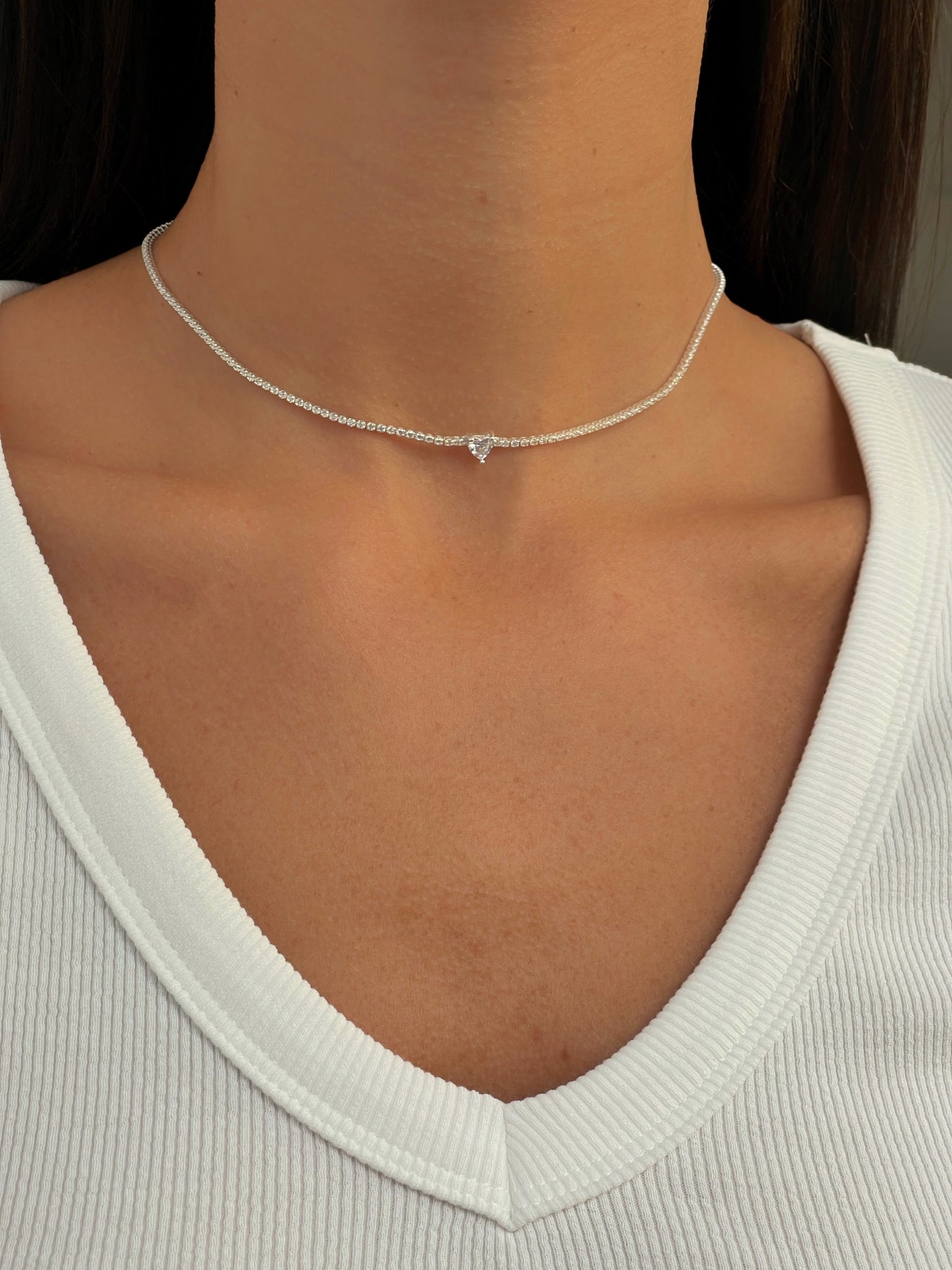 צ'וקר טניס לב מכסף אמיתי 925