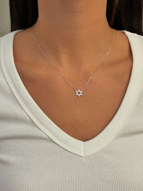 שרשרת מגן דוד משובץ צמודה מכסף אמיתי 925