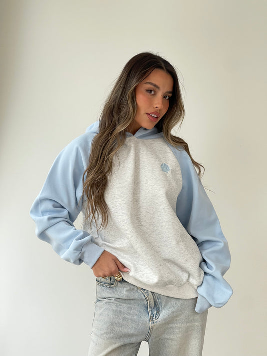 סווטשרט צדפה משולב תכלת אפור