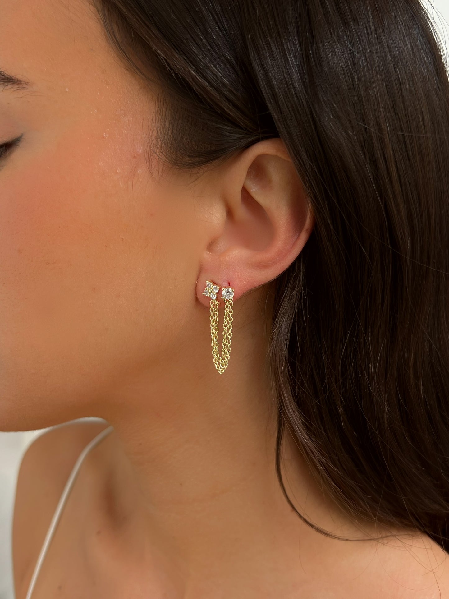 עגיל פרח זירקון בשילוב שרשרת